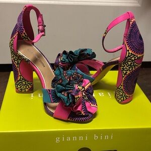 Gianni Bini Vibrant Pink and Blue Patterned Heels